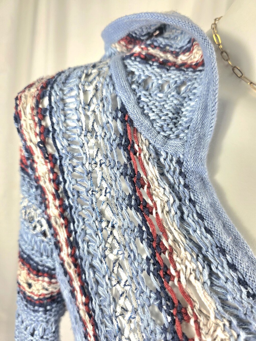 Eddie Bauer Striped Hooded Knit Sweater in Light Blue, Red, Navy, Cream - Picture 3 of 13